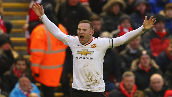 LIVERPOOL, ENGLAND - JANUARY 17:  Wayne Rooney of Manchester United celebrates after scoring the winning goal during the Barclays Premier League match between Liverpool and Manchester United at Anfield on January 17, 2016 in Liverpool, England.  (Photo by Alex Livesey/Getty Images)