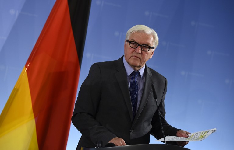 German Foreign Minister Frank-Walter Steinmeier addresses the media after talks in Berlin on October 15, 2015. AFP PHOTO / TOBIAS SCHWARZ