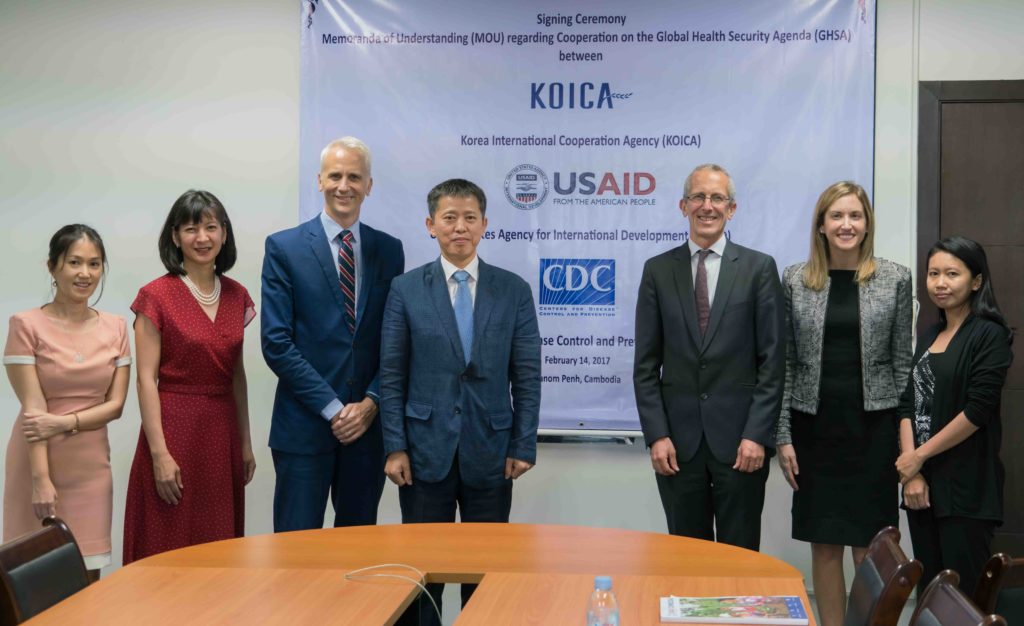 Phnom Penh, February 14, 2017. The U.S. Agency for International Development (USAID) and the U.S. Centers for Disease Control and Prevention (CDC) signed two memoranda of understanding with the Korea International Cooperation Agency (KOICA) that will provide a framework for the U.S. government (USG) agencies to work in partnership with KOICA to support activities under the Global Health Security Agenda (GHSA) in Cambodia from 2017 to 2019.  Photo: USAID/Michael Gebremedhin