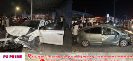 រថយន្ត២គ្រឿងបុកគ្នាស្តុបផ្លូវបំបែកជាបួនបណ្តាលឲ្យមនុស្ស៣នាក់រងរបួសធ្ងន់
