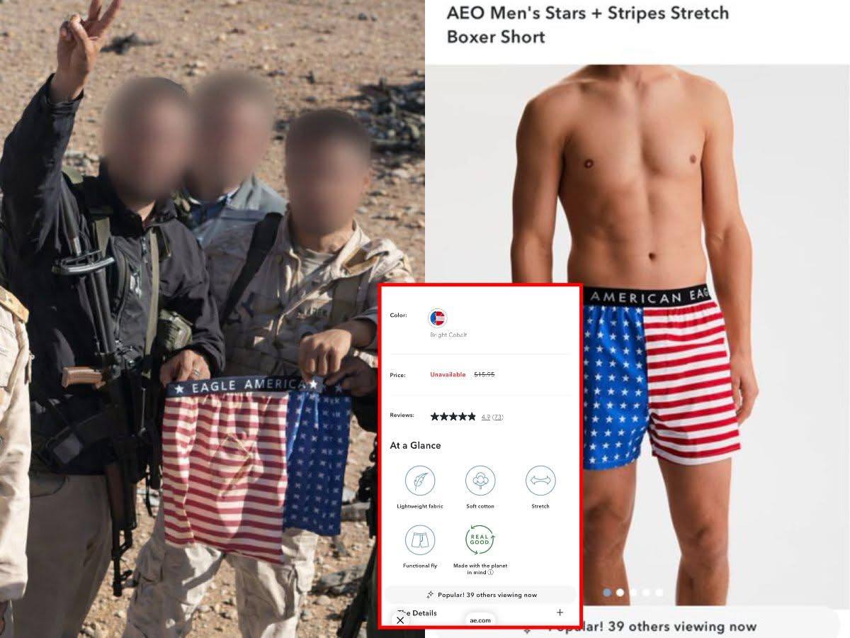 ខោខ្លីប្រអប់ជើង Stars and Stripes របស់ American Eagle ទើបតែលក់អស់បន្ទាប់ពីការជួយសង្គ្រោះដ៏ក្លាហានរបស់សហរដ្ឋអាមេរិកនៅក្នុងប្រទេសអ៊ីរ៉ង់។