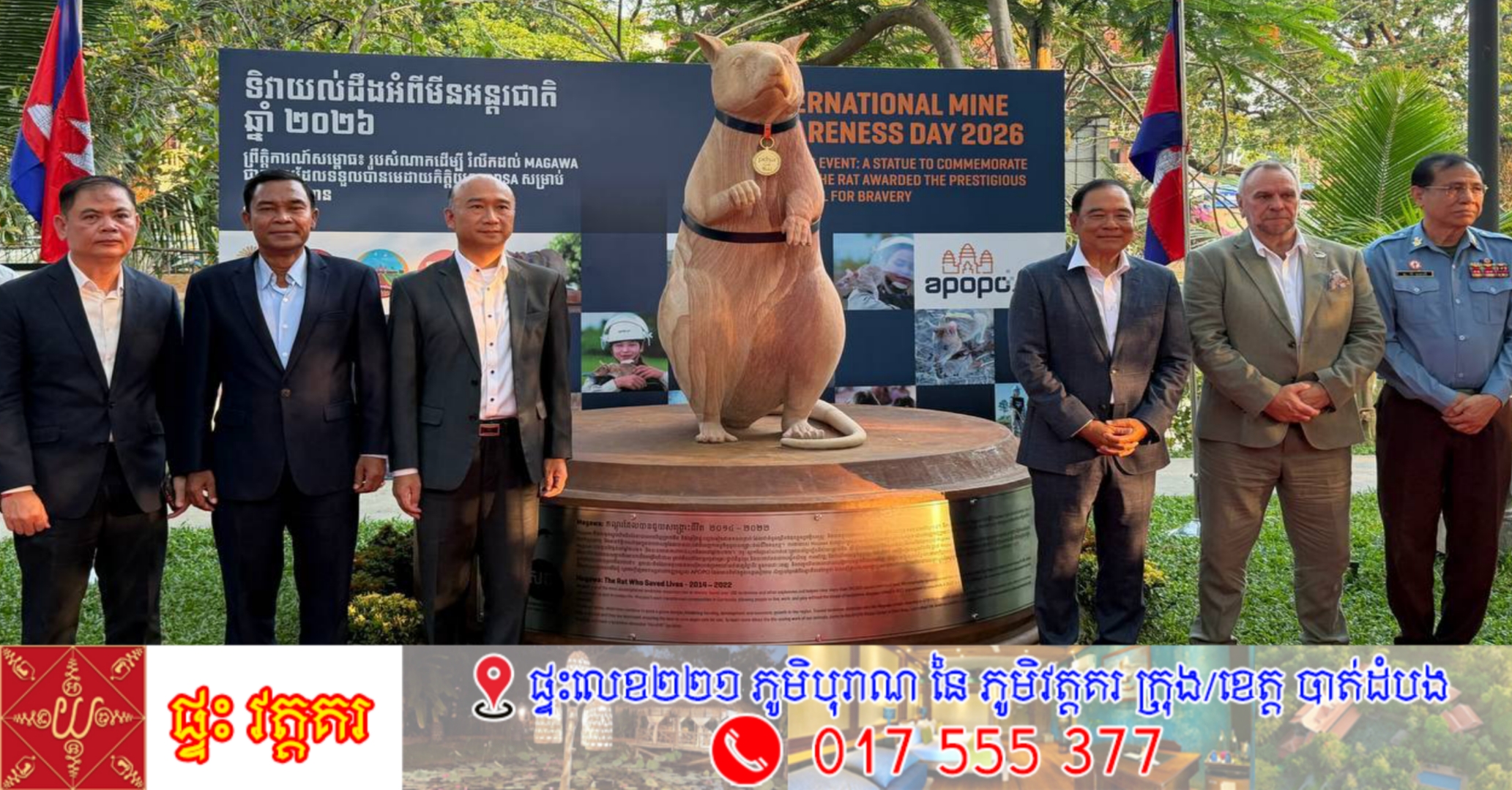 វីរ កណ្តុរ Magawa បានរកឃើញគ្រាប់មីនជាង១០០គ្រាប់ លេី ផ្ទៃដី ១៤១.០០០ ម៉ែត្រ ក្រឡា ចាប់ ពី ឆ្នាំ ២០១៦-២០២០ នៅទឹកដីកម្ពុជា